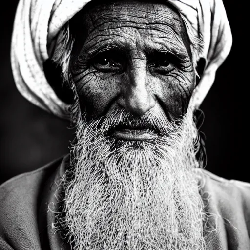 Prompt: black and white photo, portrait of 80 year old afghan man by Joey Lawrence, realistic, Leica, medium format, cinematic lighting, parallax, high resolution,