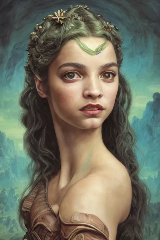 Image similar to A fantasy comic book style portrait painting of Alicia Vikander, Anya Taylor-Joy, hybrid, as an Atlantean Reptilian Warrior, François Boucher, Oil Painting, Mystical Valkyrie, unreal 5, DAZ, hyperrealistic, octane render, Regal, Refined, Detailed Digital Art, RPG portrait, William-Adolphe Bouguereau, Michael Cheval, Walt Disney (1937), Steampunk, dynamic lighting, Highly Detailed, Cinematic Lighting, Unreal Engine, 8k, HD