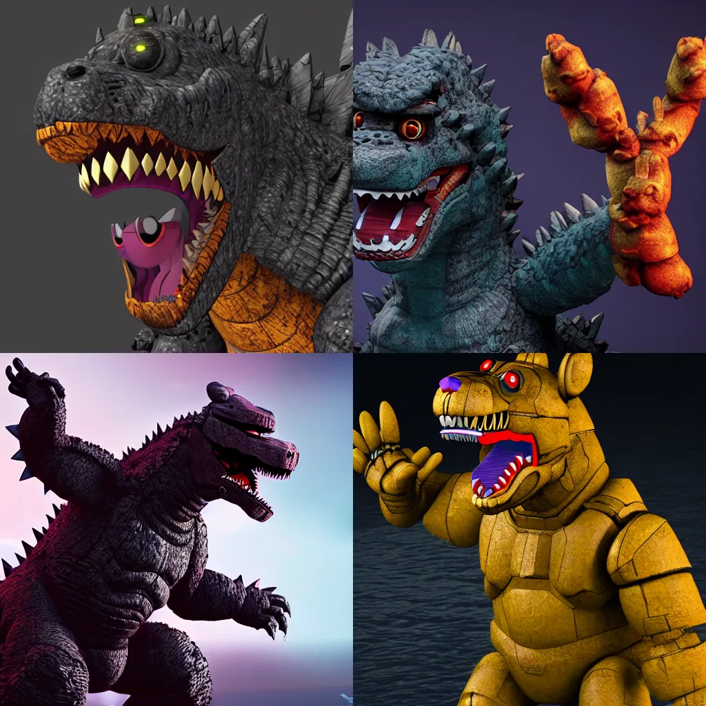 Godzilla as a fnaf animatronic, octane render Stable Diffusion