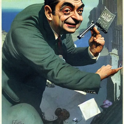 Prompt: mr. bean by frank frazetta