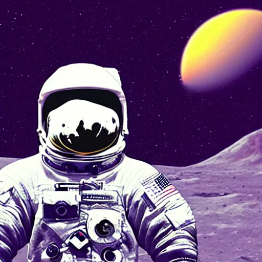 Prompt: astronaut chilling on the moon, pop art, Vapor wave