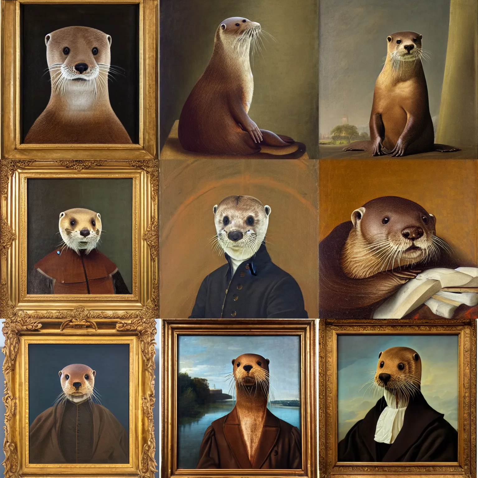 Prompt: River otter admiral. Portrait in the national gallery, 8k resolution, oil on canvas.