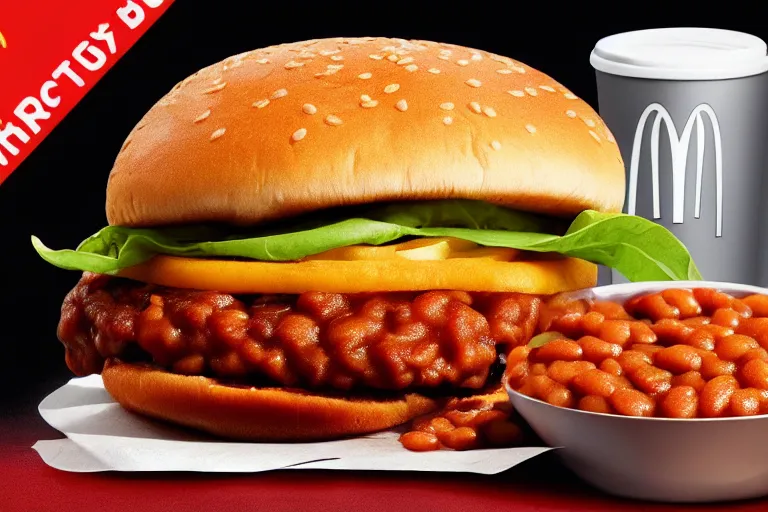 Image similar to mcdonalds baked beans burger, ( ( patty ) ), commercial photograph