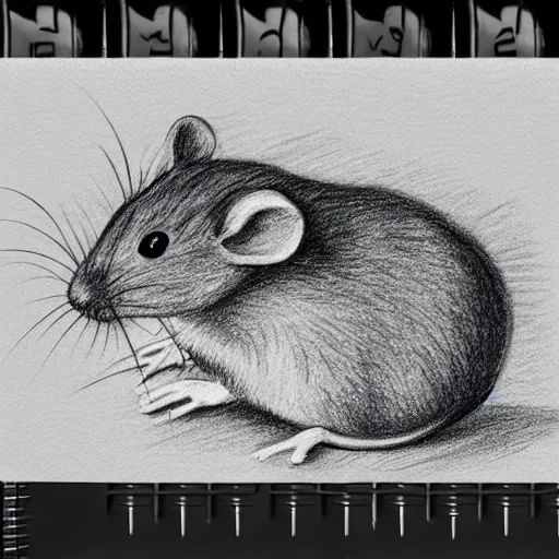Image similar to a hand drawn pencil sketch of a quizzical mouse black and white illustration