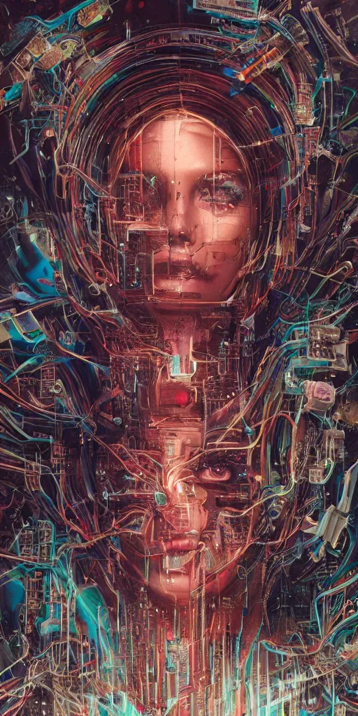 Prompt: portrait of computer & circuits, melting, patriot, 8 k, by tristan eaton, stanley artgermm, tom bagshaw, greg rutkowski, carne griffiths, ayami kojima, beksinski, giger, trending on deviantart, face enhance, hyper detailed, minimalist, cybernetic, android, blade runner, full of colour, super detailed