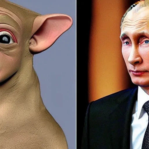 Image similar to Vladimir Putin cosplaying as Dobby