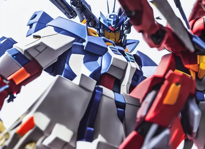 Prompt: Professional Photography, a Gundam fighting gods