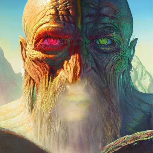 Image similar to bright, colorful, realistic, detailed from Elder Scrolls: shivering isles concept art Geiger and Beksiński monster portrait backlighting, kodachrome, high contrast, highly detailed, sharp focus, digital painting, concept art, illustration, trending on artstation, comic book by Alex Ross and Adam Adamowicz cover art