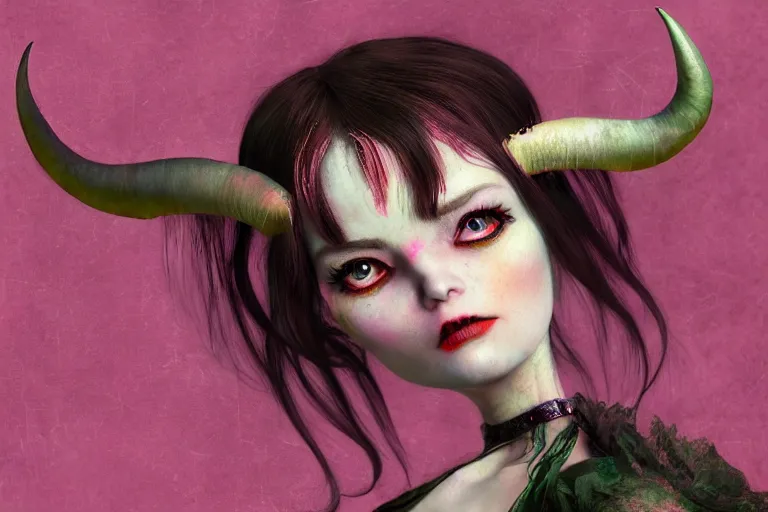 Image similar to pretty demon girl with horns photograph in the style of ray caesar, colorful, realistic, 8 k,