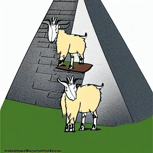 Prompt: mountain goat on a pyramid in Far Side style, cartoon