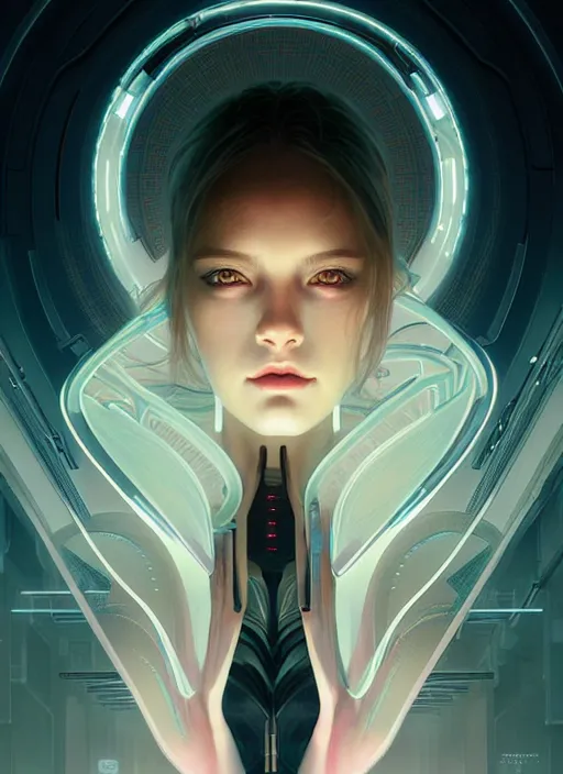 Prompt: symmetry!! portrait of an ethereal girl, sci - fi -, cyberpunk, blade runner, glowing lights, tech, biotech, techwear!! intricate, elegant, highly detailed, digital painting, artstation, concept art, smooth, sharp focus, illustration, art by artgerm and greg rutkowski and alphonse mucha