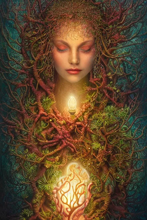 Prompt: a stunning ultra detailed underwater fantasy fine art photo of a goddess holding a glowing lamp, overgrown with colorful coral, by tomasz alen kopera and anna dittman, water bubbles, very detailed, deep depth of field, 5 0 mm lens, soft lighting, artstation, highly coherent, 8 k