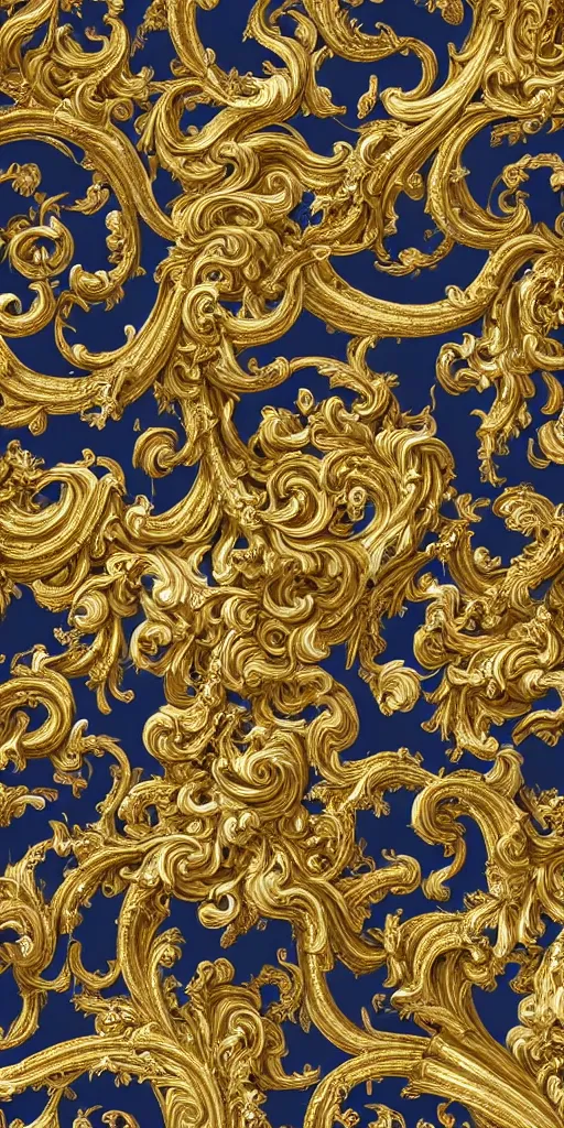 Image similar to the source of future growth dramatic, elaborate emotive Golden Baroque and Rococo styles to emphasise beauty as a transcendental, seamless pattern, symmetrical, large motifs, sistine chapel ceiling, 8k image, supersharp, Gold blue black and white, 3D, no blur, sharp focus, photorealistic, insanely detailed and intricate, cinematic lighting, Octane render, epic scene, 8K