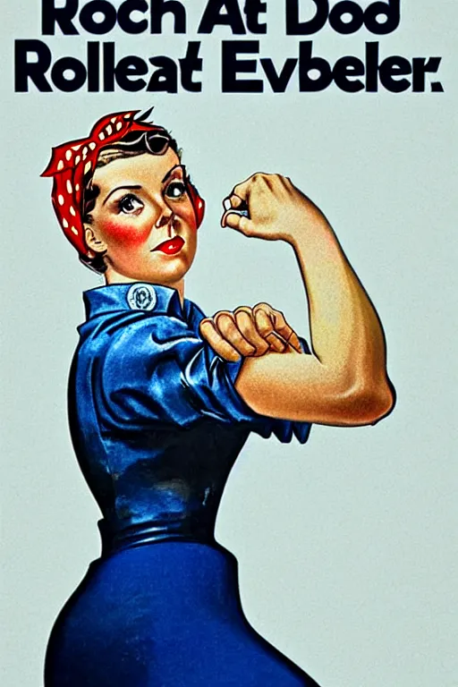 Image similar to 1 9 4 0 s poster of rachel bloom as rosie the riveter, style of norman rockwell, high quality, sharp detail