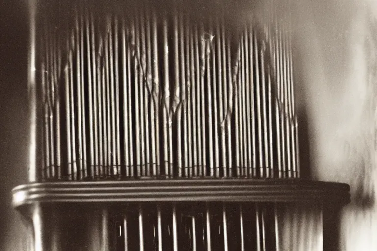 Image similar to pipe organ made entirely of dark smoke, 8 0 mm film, high detail