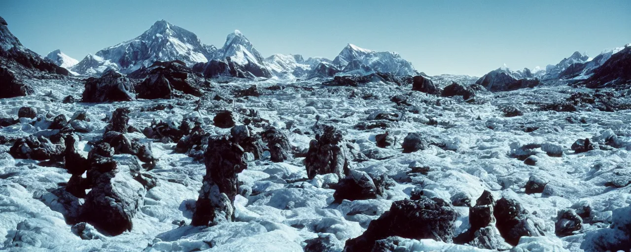 Prompt: the frozen tundra on an alien planet, mountains in the background, carbon based life forms playing, national geographic, canon 5 0 mm, cinematic lighting, photography, retro, film, kodachrome