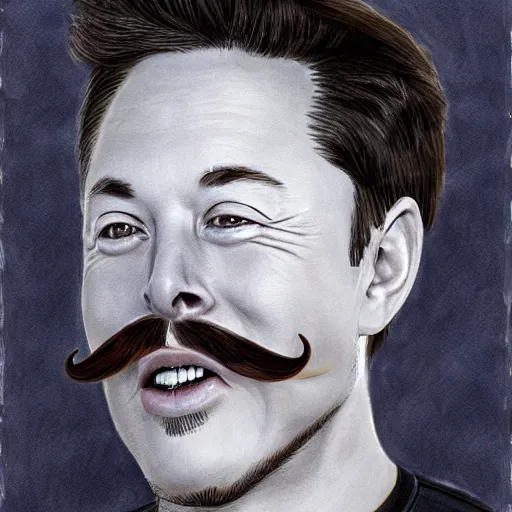 Image similar to elon with extra scratchy mcpatchy facial hair and a heavy fu manchu, photorealistic digital painting