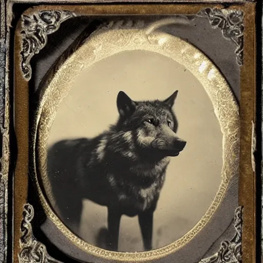 Image similar to tintype photo of a wolf eating a snake