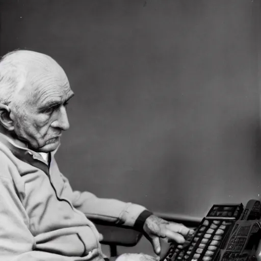 Image similar to old man staring at a highly advanced computer , old photo , 1824 , HD , 4k