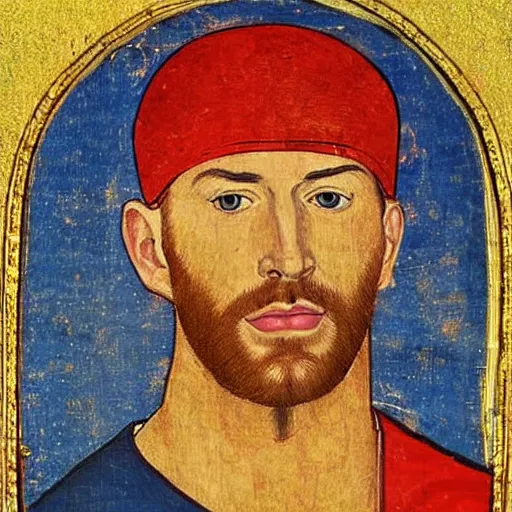 Prompt: chris evans, medieval painting,