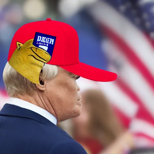 Image similar to doge with make america great again cap, realistic, 8 k,