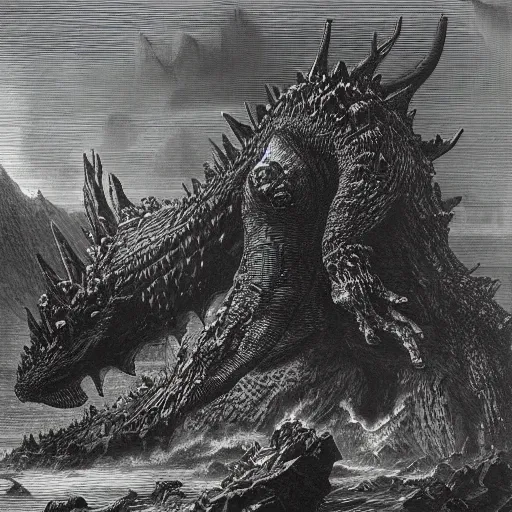 Image similar to godzilla sized deer demolish city, gustave dore, hiremious bosch, lovecraft, highly detailed, intricate, dramatic, realistic