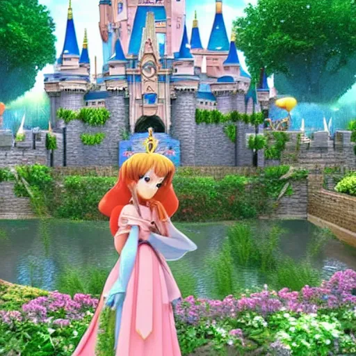 Image similar to a pleasant, beautiful, funny, smooth 3D CG render, semirealistic anime style, a noble priestess magician princess girl wearing dress and jewelry, in a glorious magic kingdom with castle and walls, relaxing calm vibes, fairytale, octane render