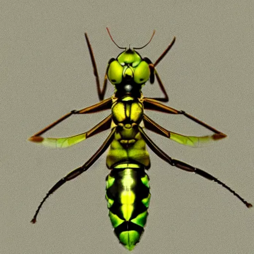 Image similar to wasp and praying mantis morphed together, half praying mantis and half wasp, praying mantis like proportions,