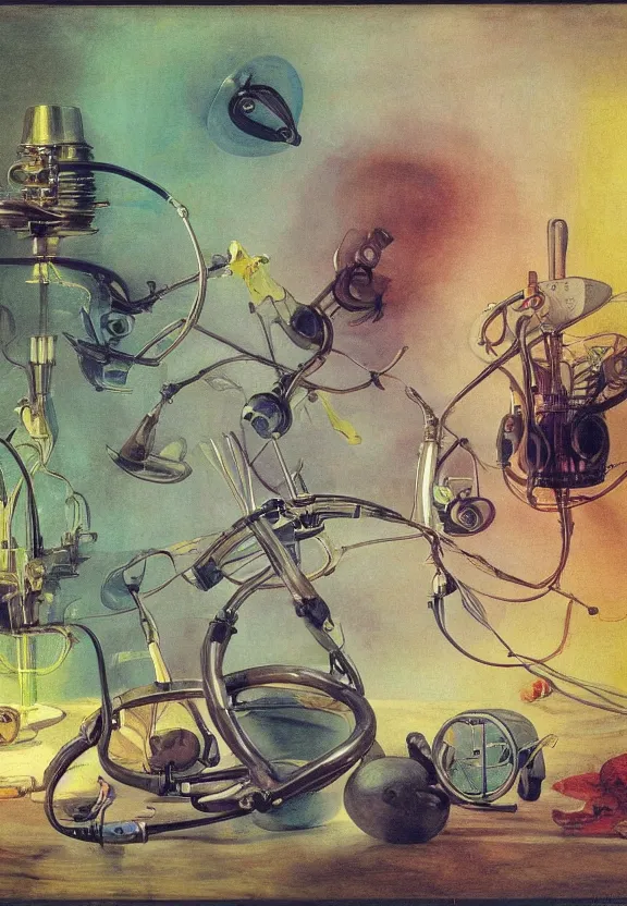 Image similar to featureless colorful medical equipment, rippling, minimalist environment, by haeckel, ernst, eugene delacroix, hr giger, thomas moran, pop art, in the style of bill sienkiewicz