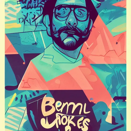 Prompt: poster art for berner, herb, cookies runtz, miami, graffiti, geometric 3 d shapes, tones of blue and green, marbling, marijuana, smoke : 5 by sachin teng, trending on artstation : 5