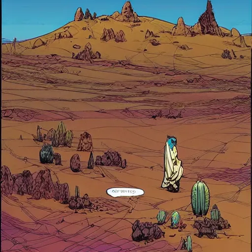 Image similar to a sci - fi desert, by moebius, as an european 8 0's comic