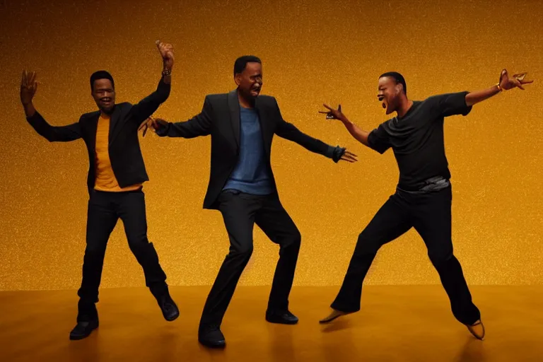 Image similar to will smith and chris rock dancing together. ultra-detailed, 8k, octane render