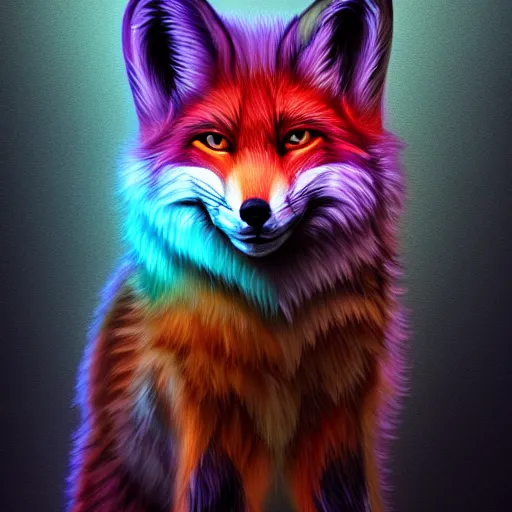 Prompt: digital fox, retrowave palette, digital world, highly detailed, electric breeze, anatomically correct vulpine, synth feel, fluffy face, ear floof, flowing fur, partial grayscale, super realism, accurate animal imagery, 4 k digital art