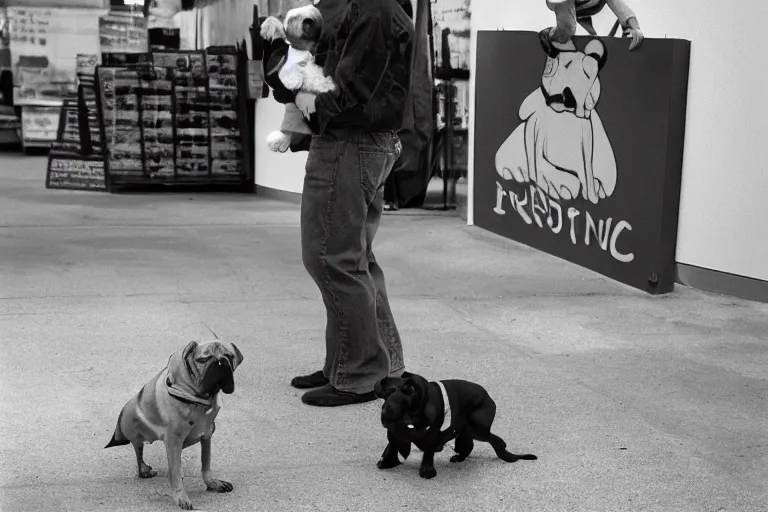 Prompt: Photograph of Brian From the cartoon Family Guy as areal dog. by Henri Cartier-Bresson,Tri-X ISO 400 film, 50mm F1. 2 Noctilux lens, shutter speed 1/125