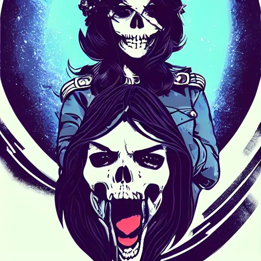 Image similar to portrait skull girl biker by petros afshar, tom whalen, laurie greasley, jc leyendecker and singer sargent