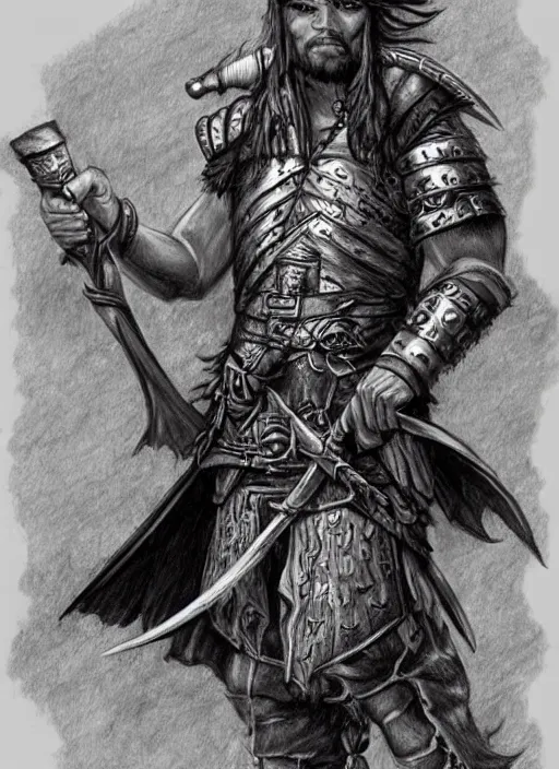 Image similar to d & d fantasy drawing of a thracian pirate, highly detailed