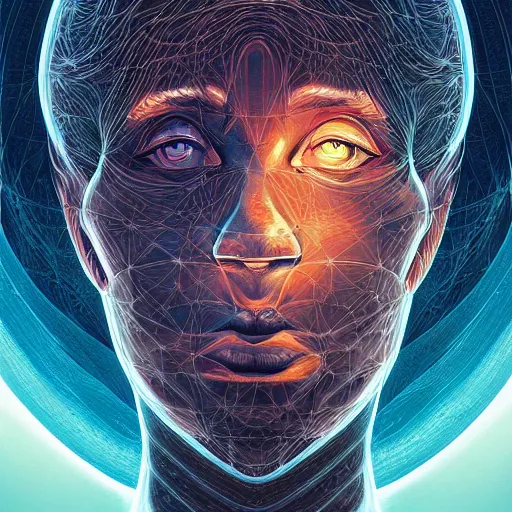 Image similar to beautiful portrait of intelligence of science, spatial space deformation in latent space, math art, astral plane, by artgerm and dan mumford and gustave dore