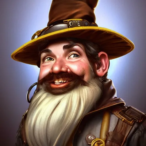 Prompt: vintage portrait of a smiling steampunk male gnome with big nose, highly detailed, digital painting, art by Stanley Lau and Artgerm and magali villeneuve and Alphonse Mucha, artstation, octane render, cgsociety, 1800, vintage photo