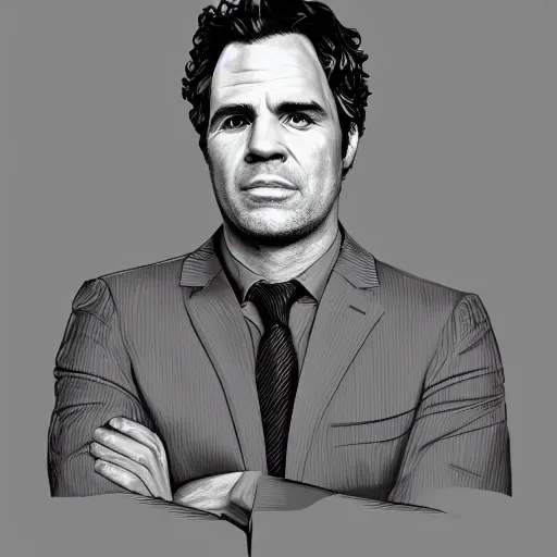 Image similar to portrait of mark ruffalo, highly detailed, centered, solid color background, digital painting