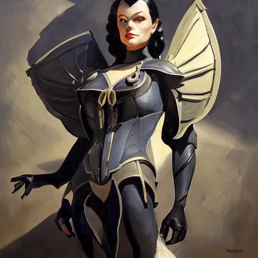 Image similar to greg manchess portrait painting of partially armored wednesday from addams family as overwatch character, medium shot, asymmetrical, profile picture, organic painting, sunny day, matte painting, bold shapes, hard edges, street art, trending on artstation, by huang guangjian and gil elvgren and greg rutkowski