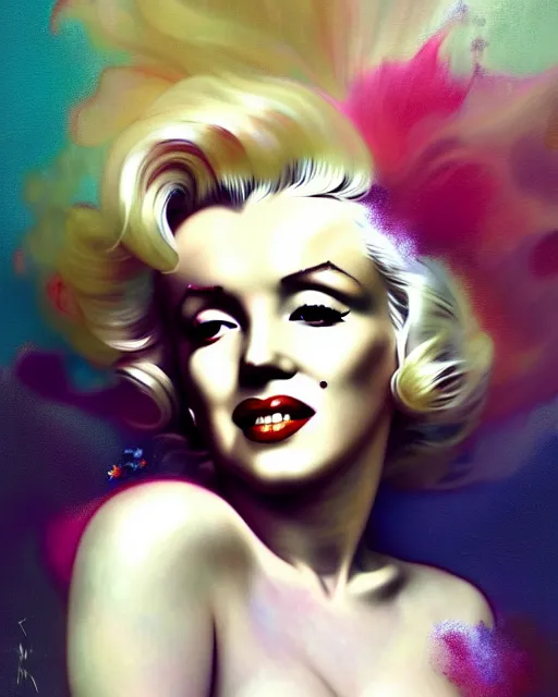 Image similar to Marilyn Monroe, flowers, calm, 4k digital masterpiece by Anna Dittman and Alberto Seveso Ruan Jia, rossdraws, artgerm and greg rutkowski and alphonse mucha and loish and WLOP, fantasycore, Hyperdetailed, fractals, scribble art, realistic digital painting, atmospheric, fireflies, soft lighting, featured on Artstation