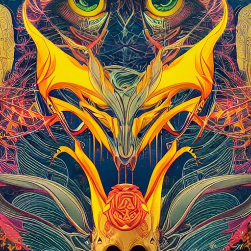 Image similar to Tristan Eaton, victo ngai, artgerm, symmetrical dragon mask