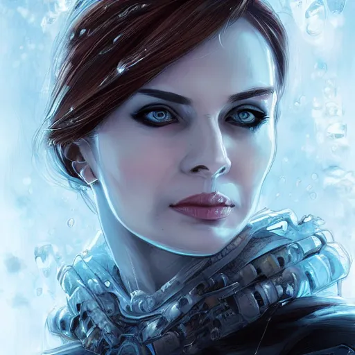 Image similar to woman portrait made out of ice, beautiful, cyborg, comic book art, highly detailed, trending on artstation