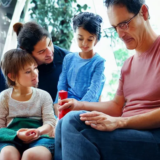 Image similar to a family scene from a future world where nanotechnology is ubiquitous