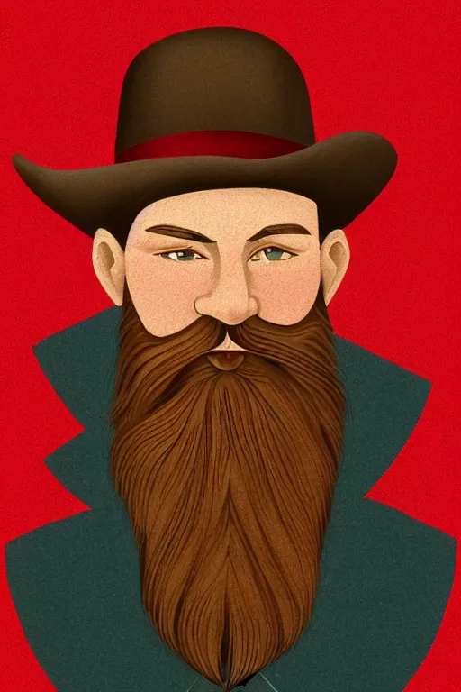 Image similar to an illustration of a portrait of a respectable dignified 1 9 3 0's era mennonite preacher with kind eyes and trimmed red beard and conservative haircut in the style of art - deco artwork art by kyle ferrin and loish!, digital art, highly detailed, intricate, sharp focus, trending on artstation hq, deviantart, 4 k uhd image