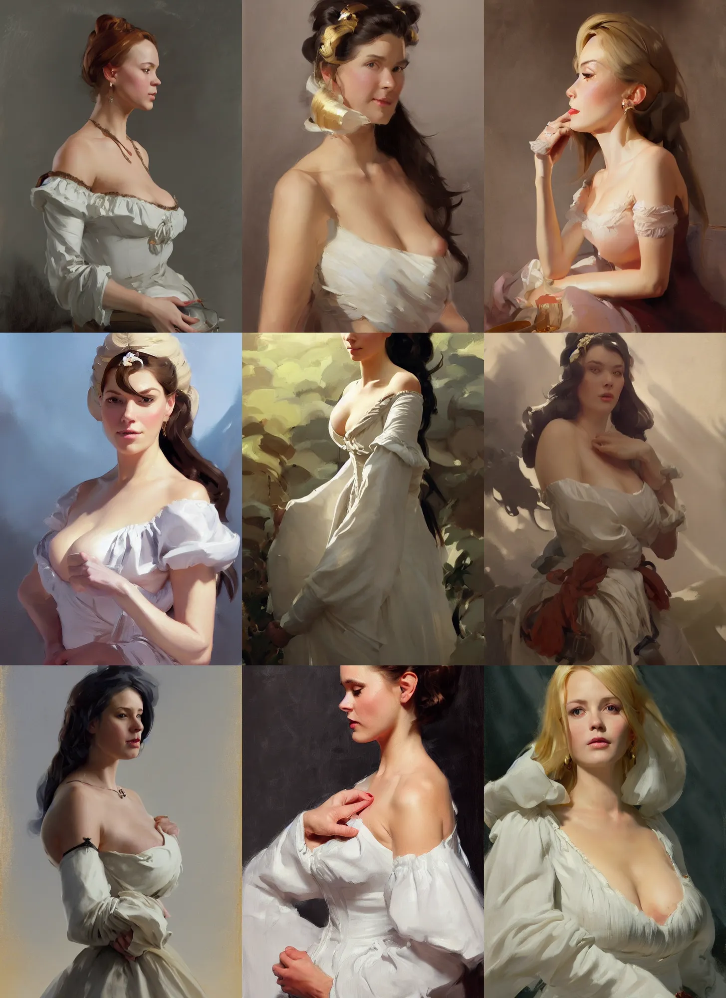 Image similar to portrait of a beautiful finnish norwegian swedish scandinavian attractive glamour model wearing 1 7 th century french off - the - shoulder neckline bodice with low neckline, jodhpurs greg manchess painting by sargent and leyendecker, studio ghibli fantasy medium shot asymmetrical intricate elegant matte painting illustration hearthstone, by greg rutkowski by greg tocchini by james gilleard