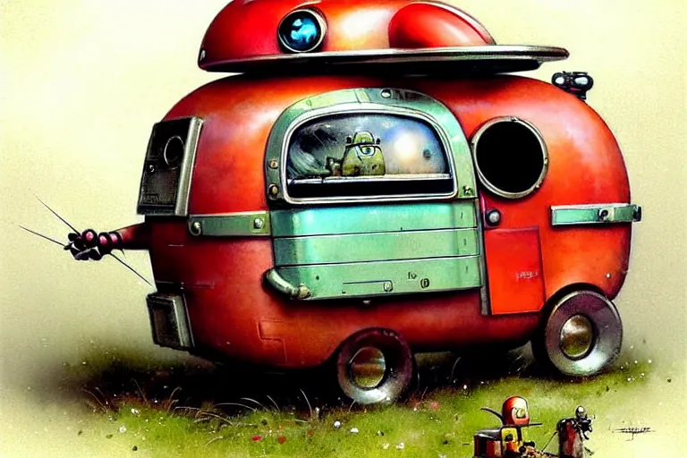 Image similar to adventurer ( ( ( ( ( 1 9 5 0 s retro future robot android mouse rv wagon motorhome robot. muted colors. ) ) ) ) ) by jean baptiste monge!!!!!!!!!!!!!!!!!!!!!!!!! chrome red