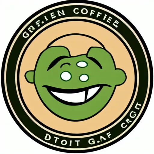 Image similar to green circular coffee shop logo, depicting disgusting and dirty dog in center