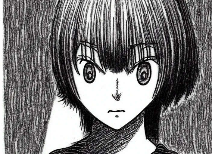 Image similar to simple manga character of an anxious woman drawn by junji ito, junji ito manga character