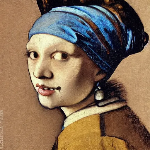 Prompt: a painting of a strange cat wearing an elizabethan ruff by johannes vermeer